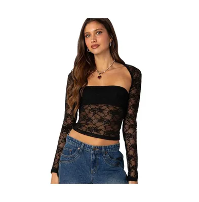 Women's Addison Sheer Lace Two Piece Top