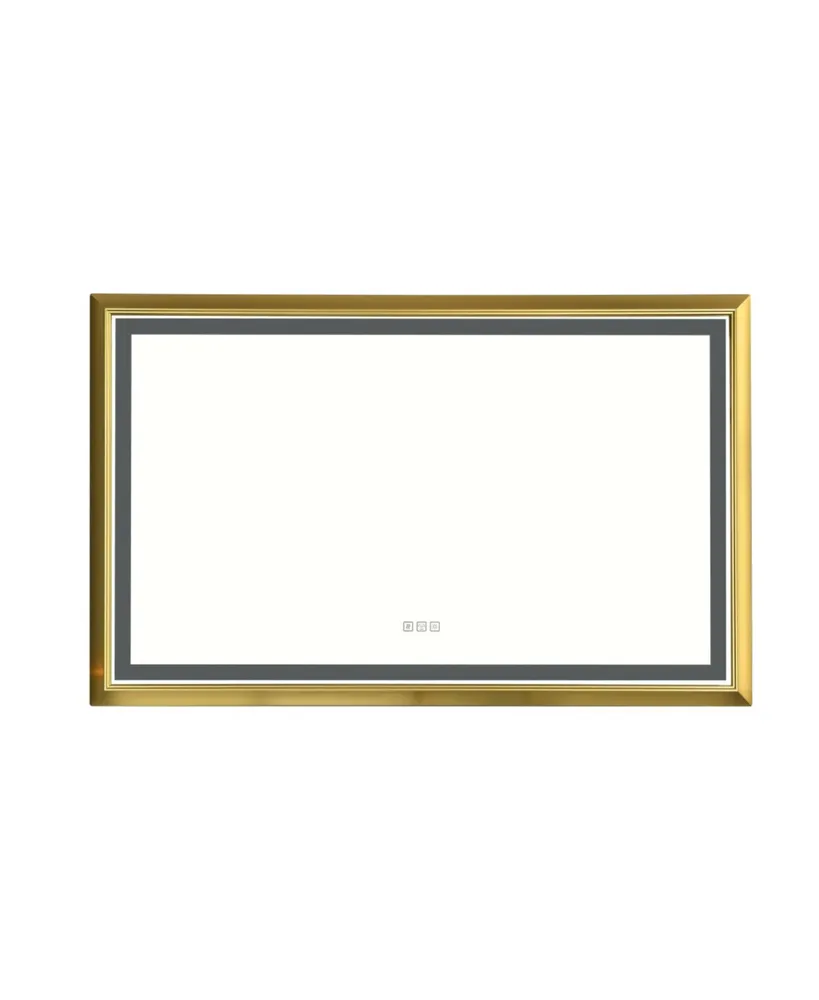 Simplie Fun 48 in. W x 30 in. H Oversized Rectangular Gold Framed Led Mirror Anti