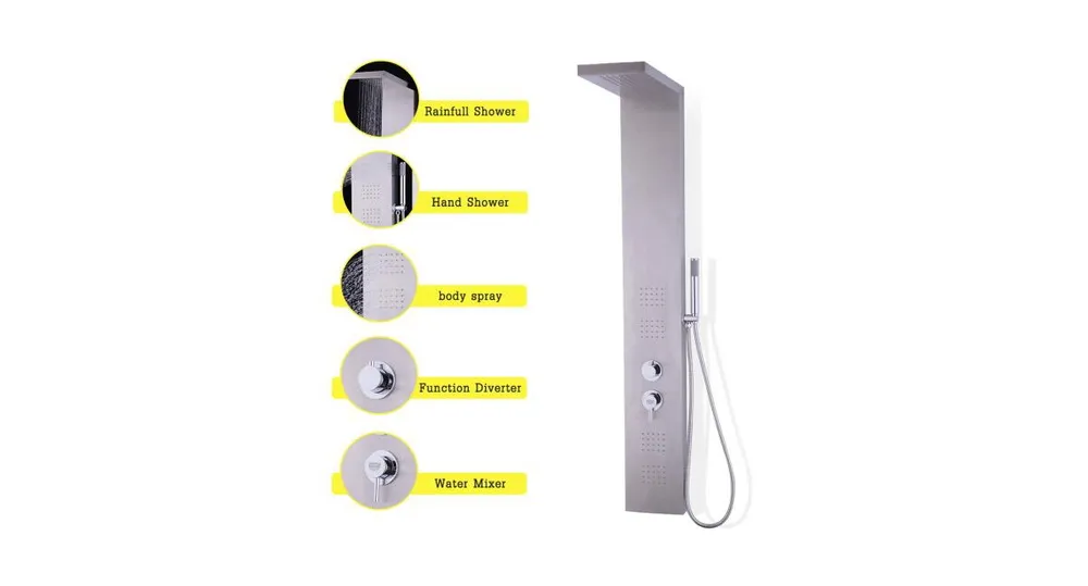 55 Inch Brushed Stainless Steel Shower Panel Rainfall Waterfall