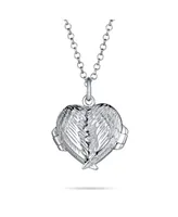 Bling Jewelry Dome Small Dome Protection Guardian Angel Wing Feathered Heart Shaped Keepsake Locket Holds Photos Pictures Silver Necklace Pendant