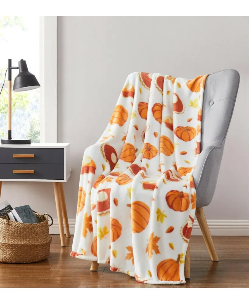 Kate Aurora Thanksgiving Autumn Harvest Leaves & Pumpkin Pies Ultra Soft & Plush Accent Throw Blanket - 50 in. W x 70 in. L