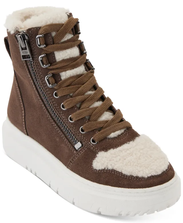 DKNY Cindell High-Top Tiger Print Trim Lace-Up Sneakers