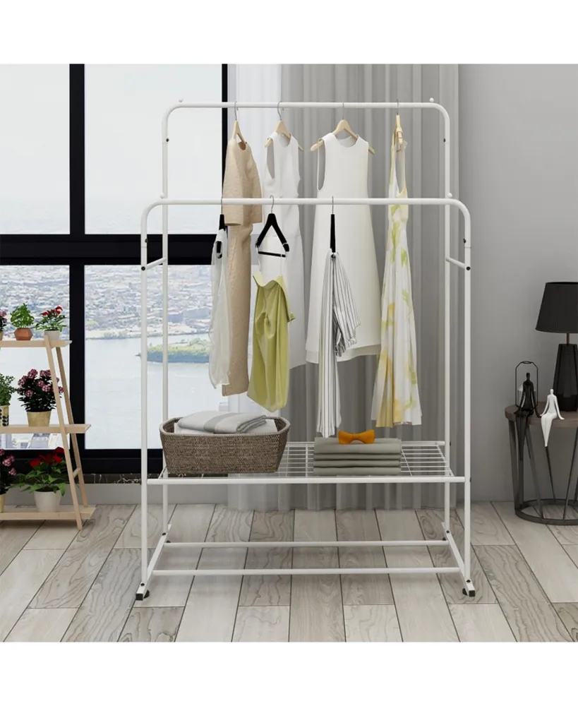 HOMCOM Bamboo Garment Rack, Clothes Rack with Storage Shelf