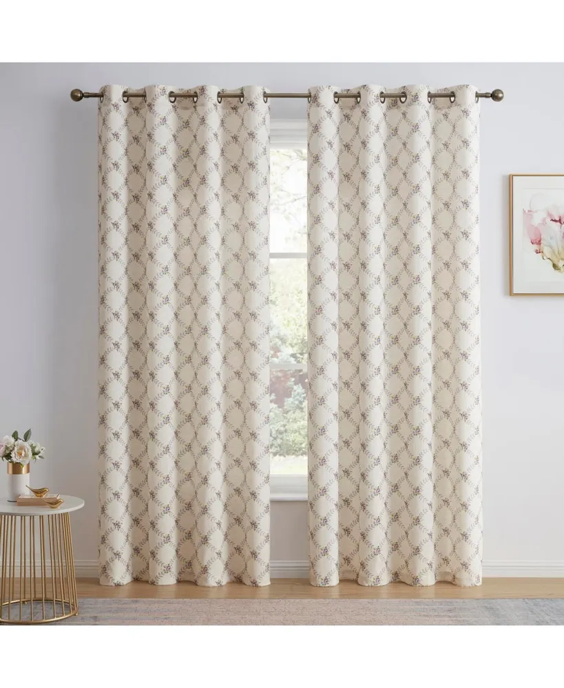 Hlc.me Morgan Floral Decorative Light Filtering Grommet Window Treatment Curtain Drapery Panels for Bedroom & Living Room