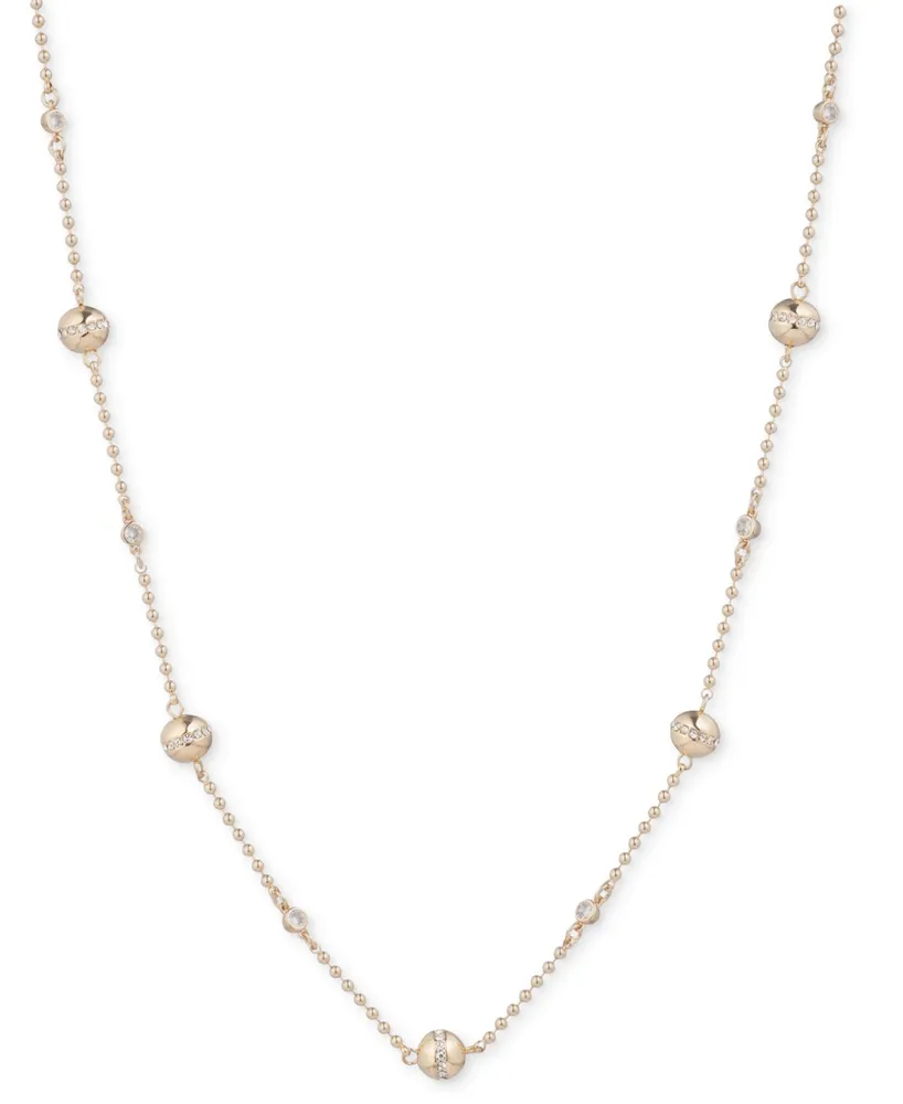 Lauren Ralph Lauren Gold-Tone Pave Bead Station Collar Necklace, 16" + 3" extender