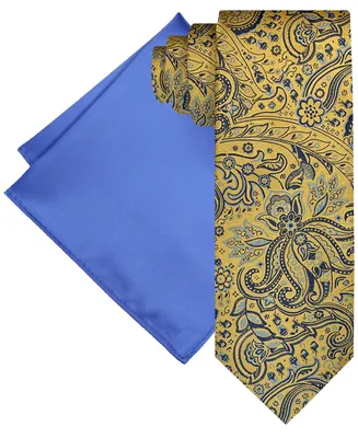 Steve Harvey Men's Extra Long Shaded Paisley Tie & Solid Pocket Square Set