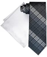 Steve Harvey Men's Ornate Block Tie & Solid Pocket Square Set