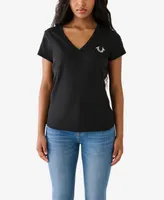 True Religion Women's Short Sleeve Studded V-neck T-shirt