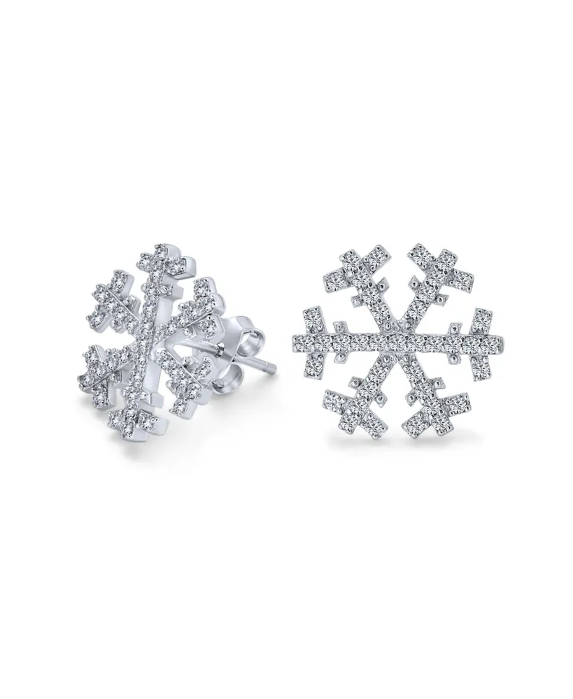 Bling Jewelry Holiday Party Christmas Frozen Winter Snowflake Cubic Zirconia Micro Pave Cz Stud Earrings For Women Sterling Silver