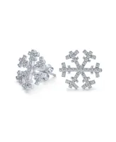 Holiday Party Christmas Frozen Winter Snowflake Cubic Zirconia Micro Pave Cz Stud Earrings For Women .925 Sterling Silver