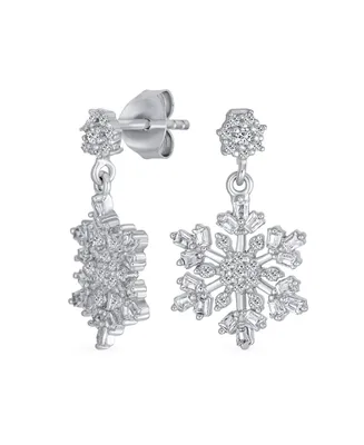 Holiday Party Flower Christmas Frozen Winter Cubic Zirconia Cz Large Snowflake Dangle Stud Earrings For Women Teen .925 Sterling Silver