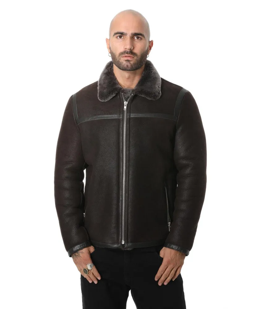 Furniq Uk Men's Leather Jacket, Washed Brown with Brissa Wool