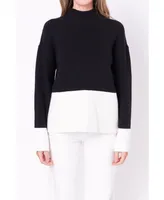 Women's Bicolor High Collar Sweater