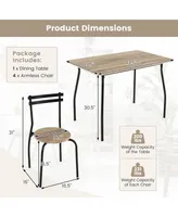 5PCS Dining Table Set 4 Chairs Wood & Metal Frame Space-saving Kitchen Furniture