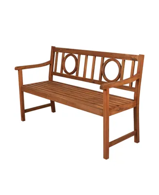 Jonathan Y Apollo Circle Back Acacia Wood Outdoor Garden Patio Bench