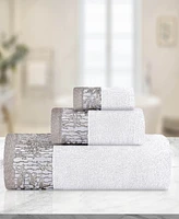 Superior Wisteria Floral Embroidered Jacquard Border Cotton 3 Piece Bath Towel Set