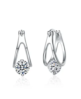 Sterling Silver White Gold Plated with 1.50ctw Lab Created Moissanite Solitaire Double Hoop Earrings