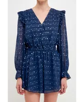 Women's Shiny Dotted Chiffon Romper