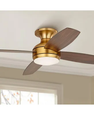 Casa Vieja 52" Elite Modern Hugger Low Profile Indoor Ceiling Fan with Light Led Remote Control Soft Brass Walnut Brown Opal Glass for House Bedroom L