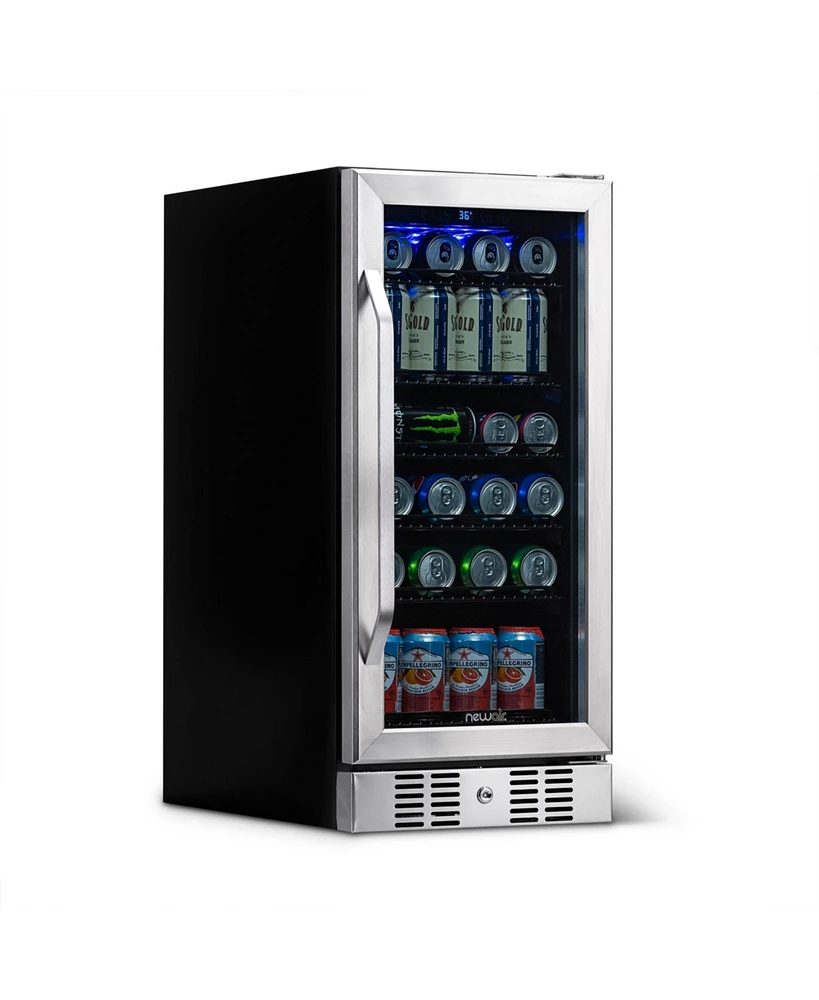 Newair 15" Built-in 96 Can Beverage Fridge in Stainless Steel with Precision Temperature Controls and Adjustable Shelves