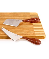 BergHOFF Bamboo 3 Piece Rectangular Two-Toned Board and Aaron Probyn Cheese Knives Set