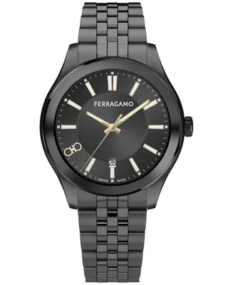 Salvatore Ferragamo Men's Swiss Classic Black Ion-Plated Stainless Steel Bracelet Watch 42mm