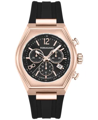 Salvatore Ferragamo Men's Swiss Chronograph Tonneau Silicone Strap Watch 42mm