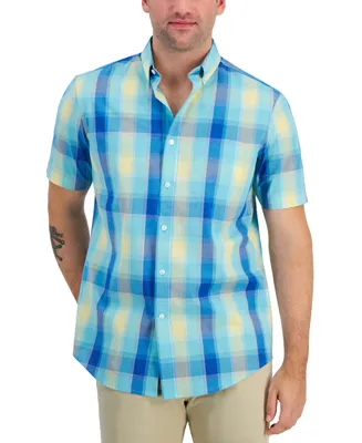 Club Room Men's Bacchi Regular-Fit Stretch Plaid Button-Down Poplin Shirt, Created for Macy's