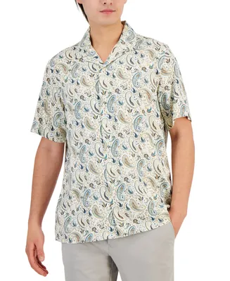 Club Room Men's Tonno Short-Sleeve Paisley Button-Front Camp Shirt, Created for Macy's