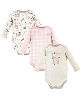 Hudson Baby Infant Girl Cotton Long-Sleeve Bodysuits, Enchanted Forest, 3-Pack