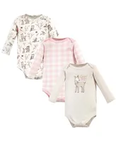 Hudson Baby Infant Girl Cotton Long-Sleeve Bodysuits, Enchanted Forest, 3-Pack