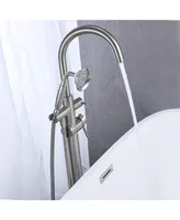 Freestanding Tub Filler Bathtub Faucet Brushed Nickel With Hand Held Shower Floor-Mount
