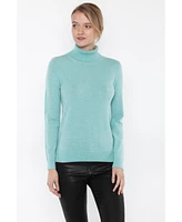 Jennie Liu Women's 100% Pure Cashmere Long Sleeve Turtleneck Pullover Sweater