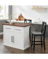 Crosley Furniture Bartlett 42" Wood Top Kitchen Island W/X-Back Stools