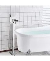 Simplie Fun Bathroom Freestanding Waterfall Tub Filler Matte Black Floor Mount Faucet With Hand Shower