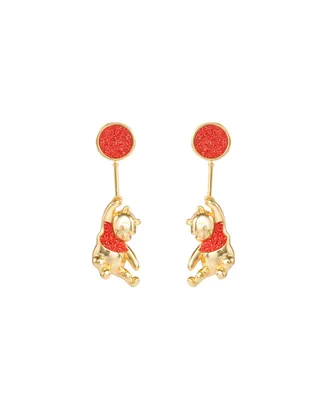 Disney Womens Winnie the Pooh Gold Plated Red Glitter Balloon Swinging Earrings