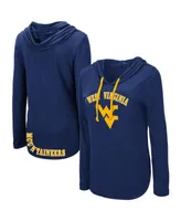 Women's Colosseum Navy West Virginia Mountaineers My Lover Lightweight Hooded Long Sleeve T-shirt