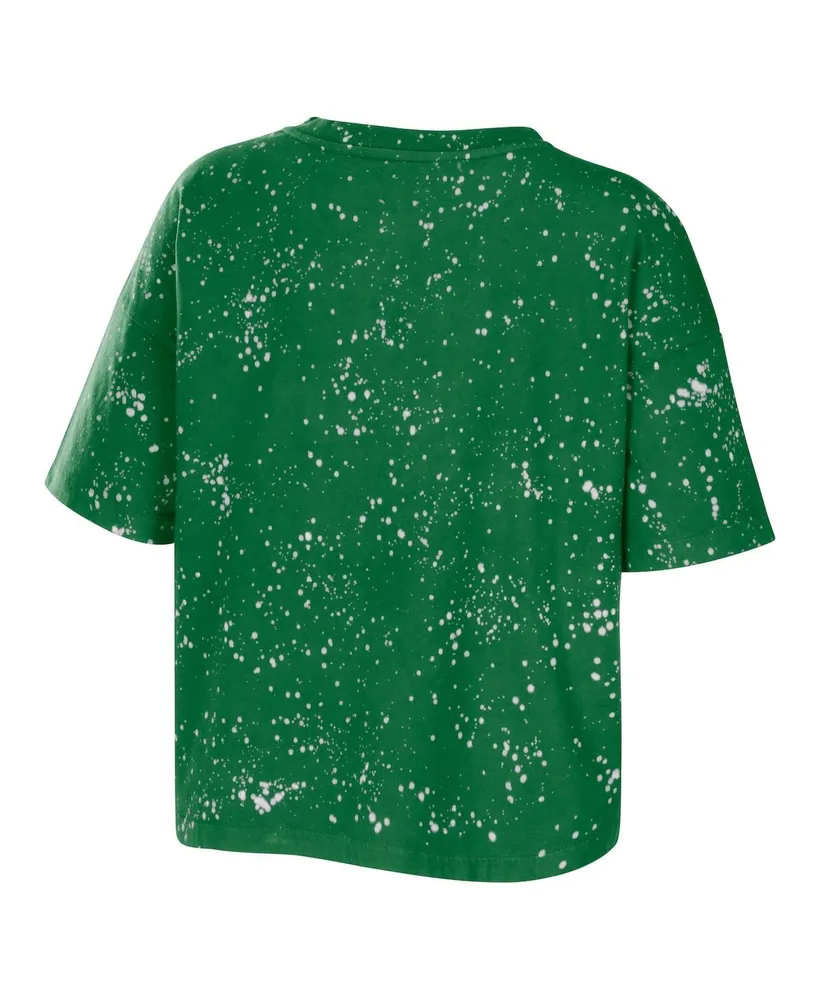 Women's Wear by Erin Andrews Green Oregon Ducks Bleach Wash Splatter Cropped Notch Neck T-shirt