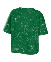 Women's Wear by Erin Andrews Green Oregon Ducks Bleach Wash Splatter Cropped Notch Neck T-shirt