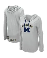 Women's Colosseum Heather Gray Michigan Wolverines My Lover Lightweight Hooded Long Sleeve T-shirt