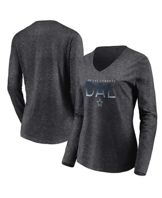 Women's Fanatics Heather Charcoal Dallas Cowboys Component Long Sleeve V-Neck T-shirt