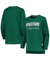 Women's Pressbox Green Michigan State Spartans Steamboat Animal Print Raglan Pullover Sweatshirt