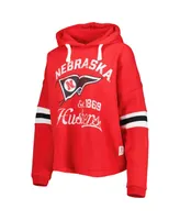 Women's Pressbox Scarlet Distressed Nebraska Huskers Super Pennant Pullover Hoodie