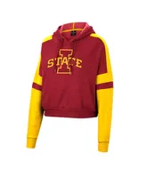 Women's Colosseum Cardinal Iowa State Cyclones Throwback Stripe Arch Logo Cropped Pullover Hoodie