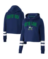 Women's Colosseum Navy Notre Dame Fighting Irish Throwback Stripe Cropped Pullover Hoodie