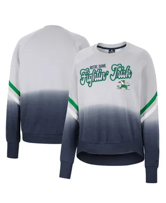 Women's Colosseum Gray Notre Dame Fighting Irish Cue Cards Dip-Dye Raglan Pullover Sweatshirt