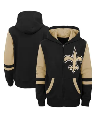 Big Boys Black New Orleans Saints Colorblock Full-Zip Hoodie