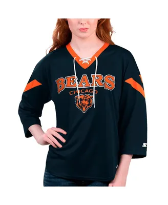 Women's Starter Navy Chicago Bears Rally Lace-Up 3/4 Sleeve T-shirt
