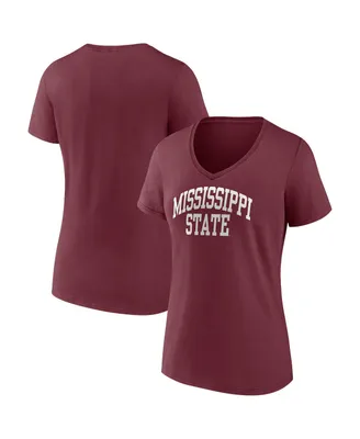 Women's Fanatics Maroon Mississippi State Bulldogs Basic Arch V-Neck T-shirt