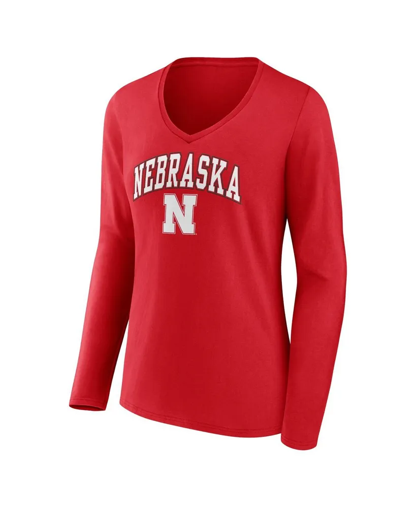 Women's Fanatics Scarlet Nebraska Huskers Evergreen Campus Long Sleeve V-Neck T-shirt